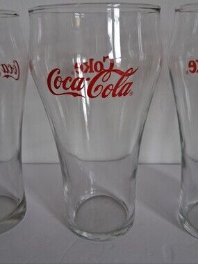 Vintage Coca Cola Clear Drinking Glasses with Red Logo - Set of 4 Nostalgic